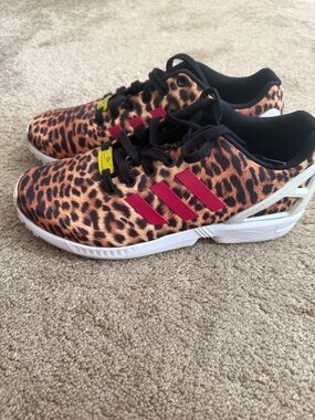 adidas Kids Leopard Print Sneakers with Pink Stripes